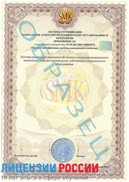 Образец сертификата соответствия (приложение) Михайловск Сертификат ISO 13485